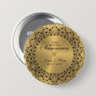Badge Rond 7,6 Cm 50ème anniversaire du Mariage BlackMandala sur l'o