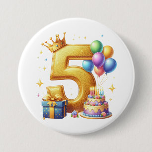 Badge Rond 7,6 Cm 5ème anniversaire en or