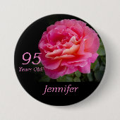 Badge Rond 7,6 Cm 95 Ans, Rose Rose Rose Button Pin (Devant)