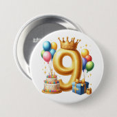 Badge Rond 7,6 Cm 9e anniversaire doré (Devant & derrière)