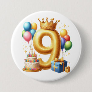 Badge Rond 7,6 Cm 9e anniversaire doré