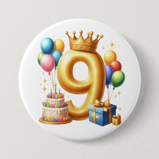 Badge Rond 7,6 Cm 9e anniversaire doré (Devant)