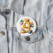 Badge Rond 7,6 Cm 9e anniversaire doré (En situation)