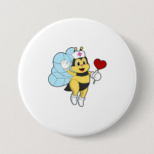 Badge Rond 7,6 Cm Abeille comme infirmière avec coeur.PNG