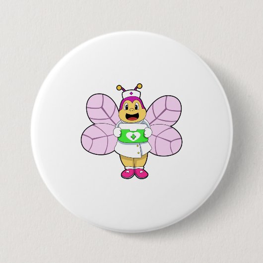 Badge Rond 7,6 Cm Abeille en tant qu'infirmière avec trousse First a (Devant)