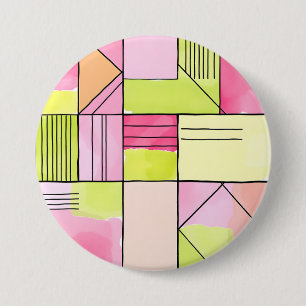 Badge Rond 7,6 Cm Abstrait patchwork rose et vert citron