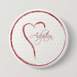 Badge Rond 7,6 Cm Adoption, Dots Jaunes avec Coeur Rouge
