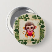 Badge Rond 7,6 Cm Adorable Jungle Saint-Valentin Singe (Devant & derrière)