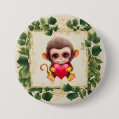 Badge Rond 7,6 Cm Adorable Jungle Saint-Valentin Singe (Devant)