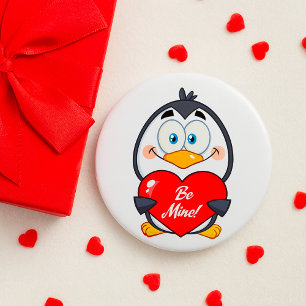 Badge Rond 7,6 Cm Adorable Penguin Holding Be Mine Heart