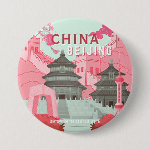 Badge Rond 7,6 Cm Affiche de voyage à Pékin Chine Art vert menthe,