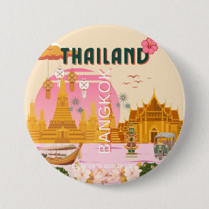 Badge Rond 7,6 Cm Affiche de voyage rétro vintage Bangkok Thaïlande