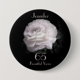 Badge Rond 7,6 Cm Âgé De 65 Ans, Rose Pale Rose Button Pin