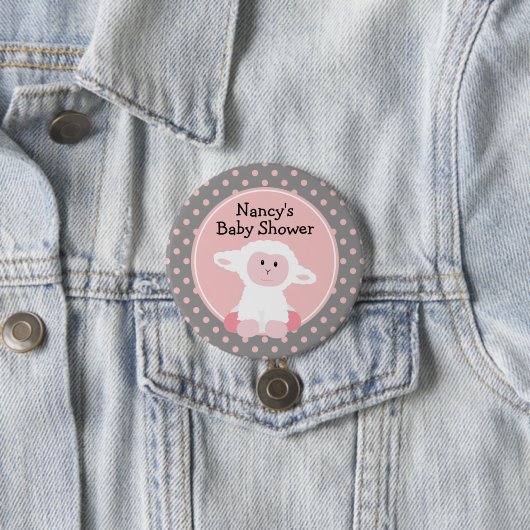 Badge Rond 7,6 Cm Agneau bébé mignon avec Baby shower Pois (En situation)