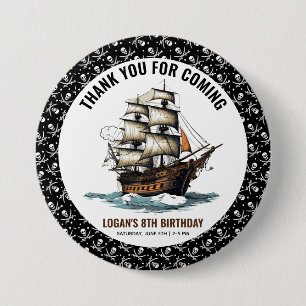 Badge Rond 7,6 Cm Ahoy ! Pirate Ship 8e anniversaire