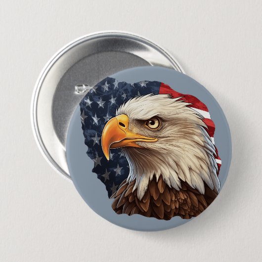 Badge Rond 7,6 Cm Aigle à drapeau américain (Devant & derrière)