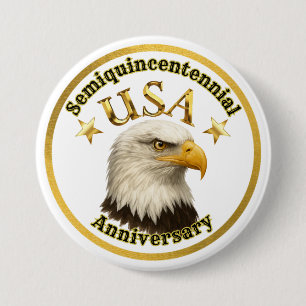 Badge Rond 7,6 Cm Aigle américain blanc et or patriotique