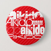Badge Rond 7,6 Cm Aikido ; Grandes rayures rouges (Devant)