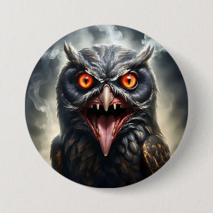 Badge Rond 7,6 Cm "Ailes de cauchemar : Le hibou vampire aux crocs"