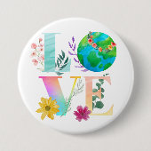 Badge Rond 7,6 Cm AIMER L'Aquarelle Jour des terres Bouton blanc (Devant)