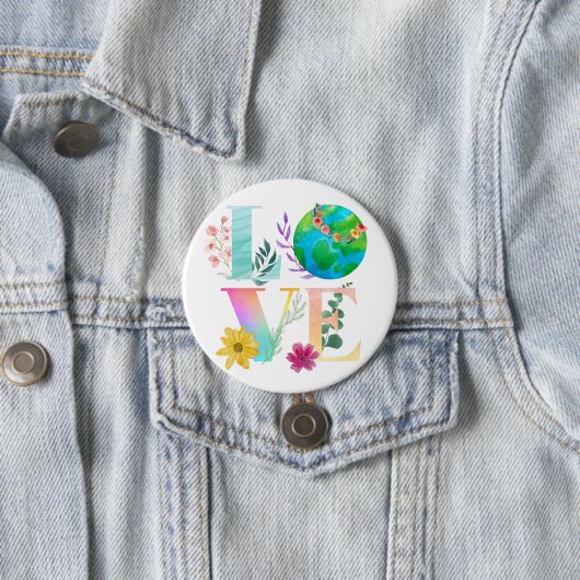 Badge Rond 7,6 Cm AIMER L'Aquarelle Jour des terres Bouton blanc (En situation)