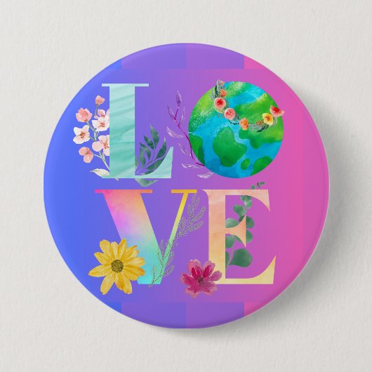 Badge Rond 7,6 Cm AIMER L'Aquarelle Jour des terres violet (Devant)
