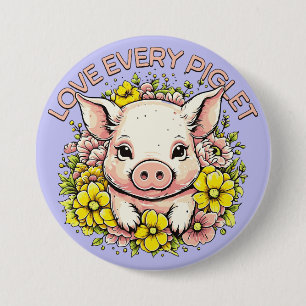 Badge Rond 7,6 Cm Aimer les cochons en fleurs
