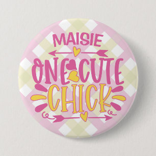 Badge Rond 7,6 Cm AJOUT PERSONNALISÉ NOM Un mignon Chick Rose Jaune