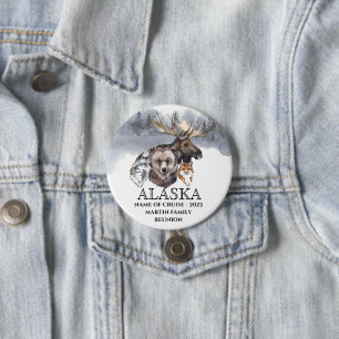 Badge Rond 7,6 Cm Alaska Croisière Animaux de croisière Ours Loup Oi