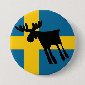 Badge Rond 7,6 Cm Älg / Moose med Svenska flaggan