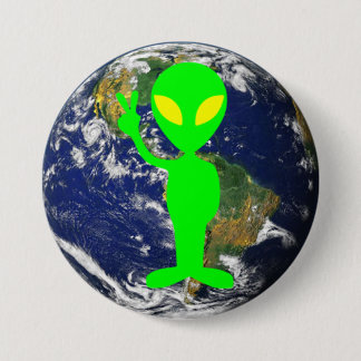 Badge Rond 7,6 Cm Alien de signe de paix de vert de chaux et bouton