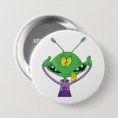 Badge Rond 7,6 Cm Alien vert drôle faisant une grimace idiote (Devant & derrière)