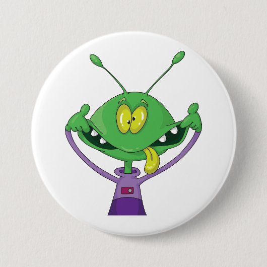 Badge Rond 7,6 Cm Alien vert drôle faisant une grimace idiote (Devant)