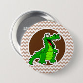 Badge Rond 7,6 Cm Alligator ; Brown Chevron (Devant & derrière)