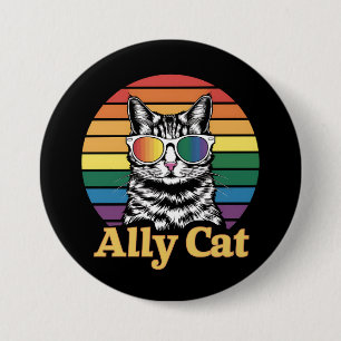 Badge Rond 7,6 Cm Ally Cat LGBT Rainbow Flag LGBTQ Cadeau