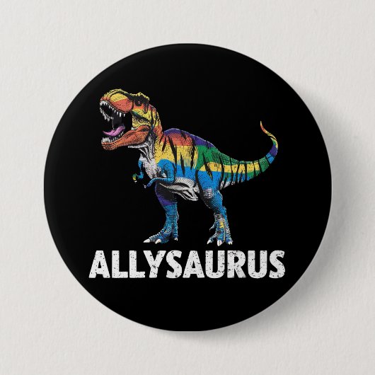 Badge Rond 7,6 Cm Allysaurus LGBT Dinosaur drapeau arc-en-ciel Ally (Devant)