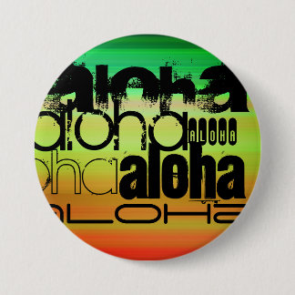 Badge Rond 7,6 Cm Aloha ; Vert, orange et jaune vif