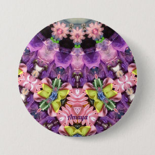 Badge Rond 7,6 Cm AMAYA ~ Violet Rose Vert Jaune BLING