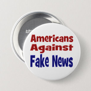 Badge Rond 7,6 Cm American Against Fake News texte rouge bleu