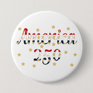 Badge Rond 7,6 Cm Amérique 250 Rouge, Blanc Bleu Faux Or