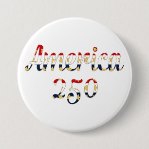 Badge Rond 7,6 Cm Amérique 250 Rouge, Blanc Bleu Faux Or