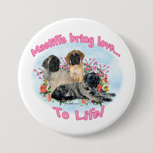 Badge Rond 7,6 Cm Amour de chiots de mastiff au bouton de la vie