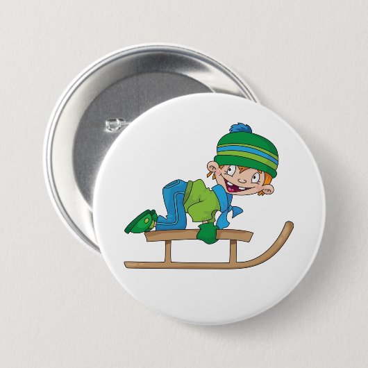 Badge Rond 7,6 Cm Amusant Hiver Sledding Boy mignonne Snow Adventure (Devant & derrière)