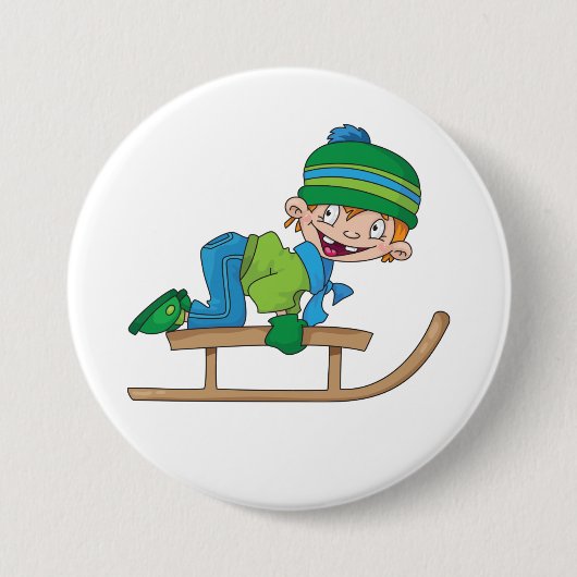 Badge Rond 7,6 Cm Amusant Hiver Sledding Boy mignonne Snow Adventure (Devant)