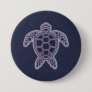 Badge Rond 7,6 Cm Anaglyphe Rouge Et Bleu 3D Effet Glitch Tortue de 
