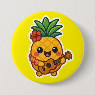 Badge Rond 7,6 Cm Ananas souriant Kawaii - Tropical