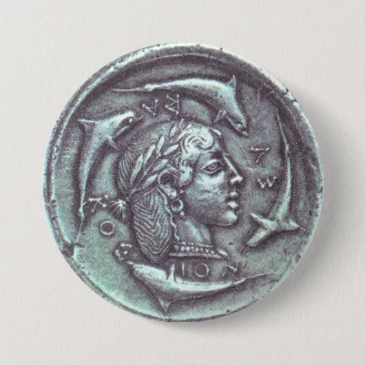 Badge Rond 7,6 Cm ancient Greek coin dolphins (Devant)
