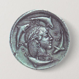 Badge Rond 7,6 Cm ancient Greek coin dolphins