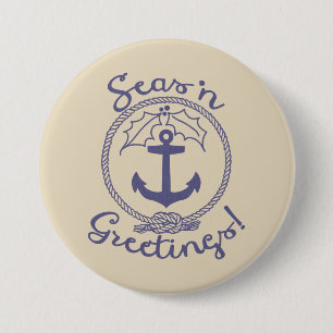 Badge Rond 7,6 Cm Ancre nautique et Holly Vacances