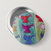 Badge Rond 7,6 Cm Anges de Noël avec trompettes (Devant & derrière)